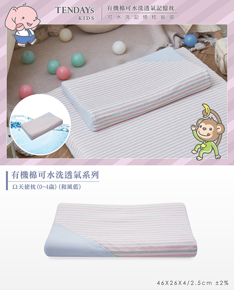 TENDAYs 有機棉可水洗透氣Ω天使枕(和風藍 0-4歲 可水洗記憶枕)